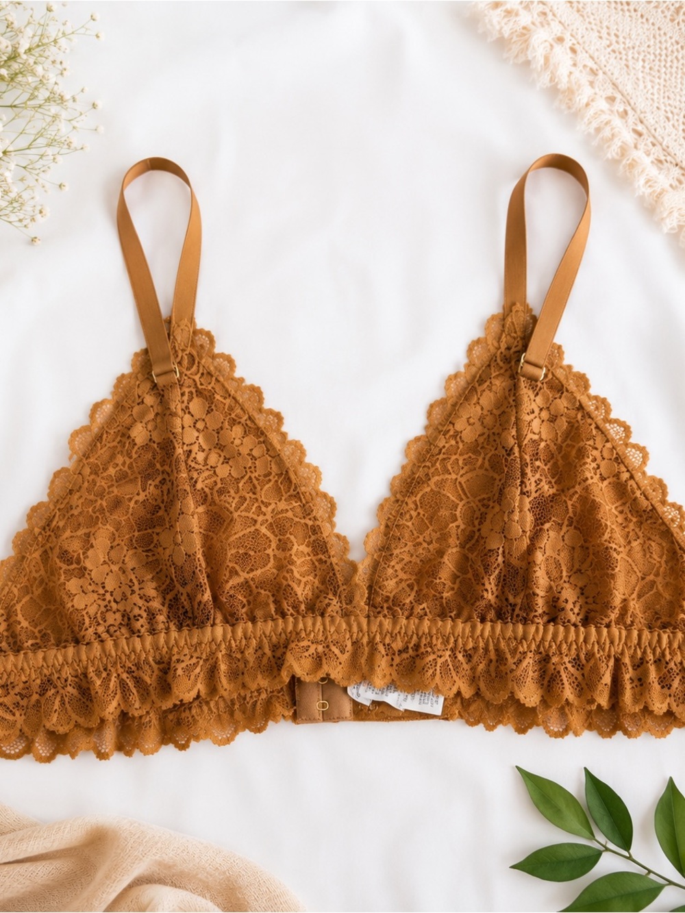 Aerie Real Good Floral Lace Triangle Bralette Tan Medium